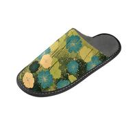 tplaotee Green Leaves Art Retro Pantoufles chaudes pour femmes Pantoufles pour femmes d'intérieur avec mousse à mémoire de forme pour la maison, la chambre à coucher, Feuilles vertes Art Retro, 40/41