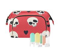 tplaotee Happy Valentine's Day Heart Cartoon Skull Red Bathroom Storage Bag Waterproof Cosmetic Bags For Travel Cosmetic Bags, Happy Valentine's Day Heart Cartoon Skull Red, 1 size