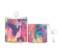 tplaotee Lot de 2 boîtes de rangement en plastique transparent avec couvercle - Motif abstrait arc-en-ciel - Petits bacs de rangement pour cure-fil dentaire, trombones