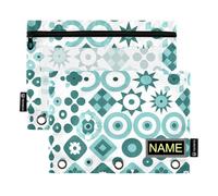 tplaotee Lot de 2 porte-stylos à motif géométrique bleu sarcelle avec fenêtre transparente et œillets pour l'école, le bureau et la maison Multicolore