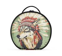 tplaotee Loup Western Cowboy Indien Tribal Coiffe Cosmétique Vert Trousse de Cosmétique Vertical Autonome Étanche pour Sac à Main avec Séparateurs Réglables 27,9 cm