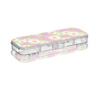 tplaotee Lovely Daisy Floral Peach Boîte à crayons en plastique transparent à double étage pour fournitures artistiques avec couvercle hermétique