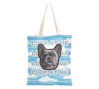 tplaotee Motif rayé bleu ciel et blanc pur, motif griffonnage, avatars d'animaux de compagnie personnalisés sur des sacs en toile en vrac personnalisés en toile fourre-tout en vrac pour dames vierges