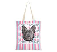 tplaotee Motif rayé droit rose et bleu clair personnalisé Avatars d'animaux sur toile Sac fourre-tout en toile Sac fourre-tout personnalisé avec poignées Sacs en toile en vrac pour femmes vierges