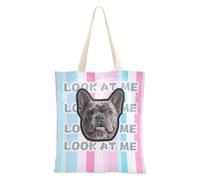 tplaotee Motif rayé droit rose et bleu clair personnalisé avec avatars d'animaux de compagnie sur toile Sac fourre-tout personnalisé avec poignées Sac fourre-tout en toile pour ami uni