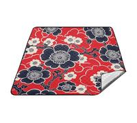 tplaotee Panier de pique-nique imperméable à motif floral rouge de vigne japonaise XXL tapis de sol pour femme des années 30 couple cadeau manta para pique-nique pique-nique