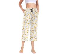 tplaotee Pantalon de pyjama décontracté Capri Pantalon de pyjama léger pour femme Jaune Petite fleur fraîche Bloom, Jaune Little Fresh Flower Bloom, XL