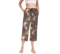 tplaotee Pantalon de pyjama extensible pour femme Capri taille haute Pantalon de nuit marron gris chiné, Motif chiné marron gris, XL