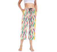 tplaotee Pantalon de pyjama fin pour femme - Jambe large - Pantalon de nuit court - Poids léger - Pantalon de sommeil pour filles - Moderne - Art coloré abstrait, art coloré abstrait moderne, M