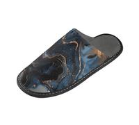 tplaotee Pantoufles abstraites en marbre noir et doré pour femme avec mousse à mémoire de forme pour la maison, la chambre à coucher