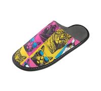 tplaotee Pantoufles chaudes colorées pour femme avec mousse à mémoire de forme pour la maison, la chambre à coucher, Pop Art coloré Cool Cats, 40/41 EU