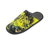 tplaotee Pantoufles chaudes d'intérieur avec mousse à mémoire de forme pour la maison, la chambre à coucher, jaune et vert chiné