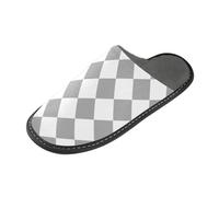 tplaotee Pantoufles chaudes d'intérieur avec mousse à mémoire de forme pour la maison, la chambre à coucher et la chambre à coucher - Motif écossais écossais gris et blanc