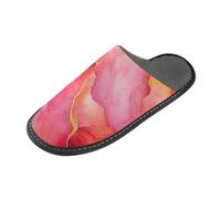 tplaotee Pantoufles chaudes en marbre rose pêche pour femme avec mousse à mémoire de forme pour la maison, la chambre à coucher