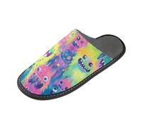 tplaotee Pantoufles chaudes pour femme avec mousse à mémoire de forme pour maison, chambre à coucher, Monstres colorés, 42/44 EU
