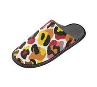tplaotee Pantoufles colorées à motif léopard camouflage pour femmes chaussures d'intérieur avec mousse à mémoire de forme pour la maison, la chambre à coucher