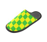 tplaotee Pantoufles d'intérieur avec mousse à mémoire de forme pour la maison, la chambre à coucher et la chambre à coucher - Motif écossais - Jaune et vert citron