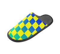 tplaotee Pantoufles d'intérieur avec mousse à mémoire de forme pour la maison, la chambre à coucher et la chambre à coucher Motif écossais Jaune Bleu Vert