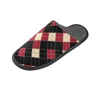 tplaotee Pantoufles d'intérieur avec mousse à mémoire de forme pour la maison, la chambre à coucher et la chambre à coucher Motif carreaux écossais Noir et rouge