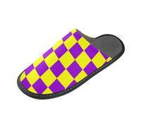 tplaotee Pantoufles d'intérieur avec mousse à mémoire de forme pour la maison, la chambre à coucher et la chambre à coucher Motif écossais Jaune Violet