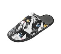 tplaotee Pantoufles d'intérieur chaudes avec mousse à mémoire de forme pour la maison, la chambre à coucher - Motif chats - Noir et blanc, Comic Cats Noir Blanc, 42/44 EU