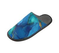 tplaotee Pantoufles d'intérieur en marbre bleu roi et vert avec mousse à mémoire de forme pour la maison, la chambre à coucher