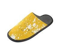 tplaotee Pantoufles douces pour femme avec mousse à mémoire de forme pour la maison, la chambre à coucher, jaune et blanc chiné