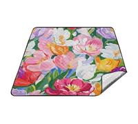 tplaotee Peinture à l'huile colorée avec fleurs - Panier de pique-nique portable - Couverture de pique-nique portable pour les personnes en plein air - Cadeau idéal pour les couples
