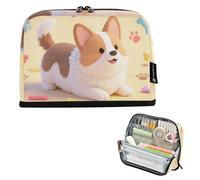 tplaotee Pochettes à crayons de grande capacité avec motif chien Chibi - Trousse de maquillage extensible pour garçons et collège