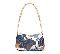 tplaotee Sac à bandoulière en forme d'éventail avec motif floral blanc et bleu style art déco tendance pour l'automne