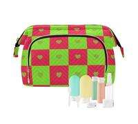tplaotee Sac à main à carreaux de buffle vert et rouge pour femme - Sac à main pour le rangement des cosmétiques, Motif carreaux de buffle/cœur Vert/rouge, 1 size