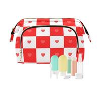 tplaotee Sac de rangement portable en forme de cœur à carreaux rouge et blanc pour maquillage, Carreaux de buffle/rouge/cœur blanc, 1 size