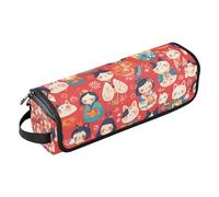 tplaotee Sac de voyage pour outils de cheveux pour femme avec tapis de fer, grand étui de voyage pour fer à lisser, fer à friser, chat japonais, geisha rouge, rangement essentiel pour femme, Chat