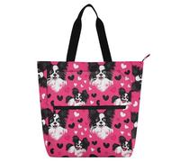 tplaotee Sac fourre-tout décoratif pour enfants et adultes, animal mignon, chien, cœur, Saint-Valentin, grand sac d'école avec poches zippées pour l'école, le shopping, les courses, arc-en-ciel bolso
