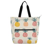 tplaotee Sac fourre-tout décoratif pour enfants et adultes, motif ananas de dessin animé, sac d'école robuste avec poches à fermeture éclair pour l'école, le travail, les voyages, arc-en-ciel para