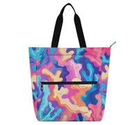 tplaotee Sac fourre-tout décoratif pour enfants, garçons et filles, sac d'école léger abstrait corail coloré avec poches à fermeture éclair pour l'école, le shopping, les courses, arc-en-ciel bolso