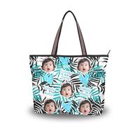 tplaotee Sac fourre-tout zippé en tissu de soie pour femme réutilisable Image personnalisée sur les sacs à main hobo pour femmes (senario) Taille 15,7 x 11,4 feuilles de palmier sarcelle et noir
