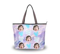 tplaotee Sac fourre-tout zippé en tissu de soie pour femme réutilisable image personnalisée sur sacs à main travail à bandoulière décontracté (senario) Taille 15,7 x 11,4 Violet clair Wave Art Style