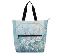 tplaotee Sacs fourre-tout décoratifs pour enfants garçons filles adultes, simple fleur bleue fraîche fleur bleu résistant à l'eau sac fourre-tout pour enseignant, bibliothèque, sac pour l'école, le