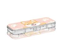 tplaotee Shiba Inu Boîte à crayons rigide en plastique transparent double couche avec couvercle Motif patte de chien Orange