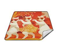 tplaotee Tapis de camping imperméable pour pique-nique Motif chats blancs Orange