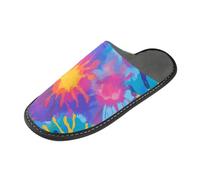tplaotee Tie Die Pantoufles esthétiques colorées pour femme Pantoufles chaudes d'intérieur avec mousse à mémoire de forme pour la maison, la chambre à coucher
