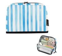 tplaotee Trousse à crayons bleu ciel à rayures blanches et blanches de grande capacité pour adolescents
