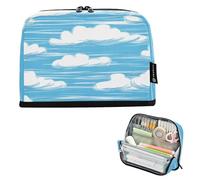 tplaotee Trousse à crayons bleu ciel et blanc pur à rayures - Grande capacité - Trousse à maquillage - Jolie trousse de papeterie pour homme - Cartuchera escolar para adolescents