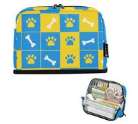 tplaotee Trousse à crayons bleue et jaune avec empreintes de pattes - Grande capacité - Fentes pour maquillage - Pour adolescents et garçons