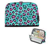 tplaotee Trousse à crayons de grande capacité avec compartiment pour pièces de monnaie pour adultes, maternelle, lapicera para ninos Magenta Cyan Imprimé léopard