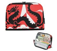 tplaotee Trousse à crayons de grande capacité avec motif dragon noir et rouge, boîte de rangement souple pour adolescent, élémentaire, cartuchera para ninas