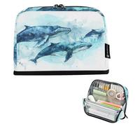 tplaotee Trousse à crayons de style aquarelle bleu clair baleines grande capacité avec emplacements pour fournitures scolaires pour adolescents, garçons, fournitures scolaires estuches para el colegio