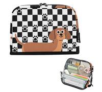 tplaotee Trousse à crayons drôle avec motif teckel noir et blanc - Grande capacité - Sac de rangement pour pièces de monnaie - Pour adultes - Bolsas para lapices