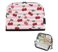 tplaotee Trousse à crayons rose et blanche rayée fruit cerise grande capacité trousse de papeterie grande trousse à crayons pour l'école préparatoire bolsa para utiles escolares